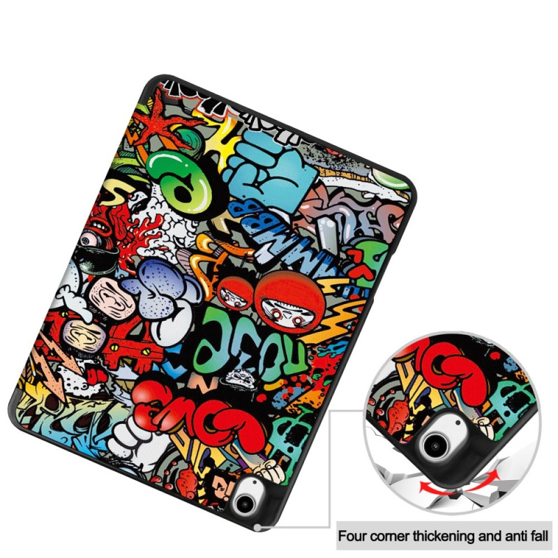For iPad Air 13 (2024) Case Tri - fold Stand Tablet Cover with Pen Slot - Graffiti