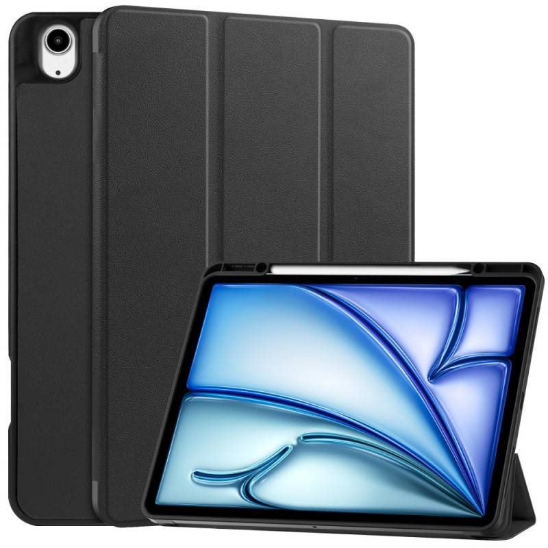 For iPad Air 13 (2024) Case Tri - fold Stand Tablet Cover with Pen Slot - Black