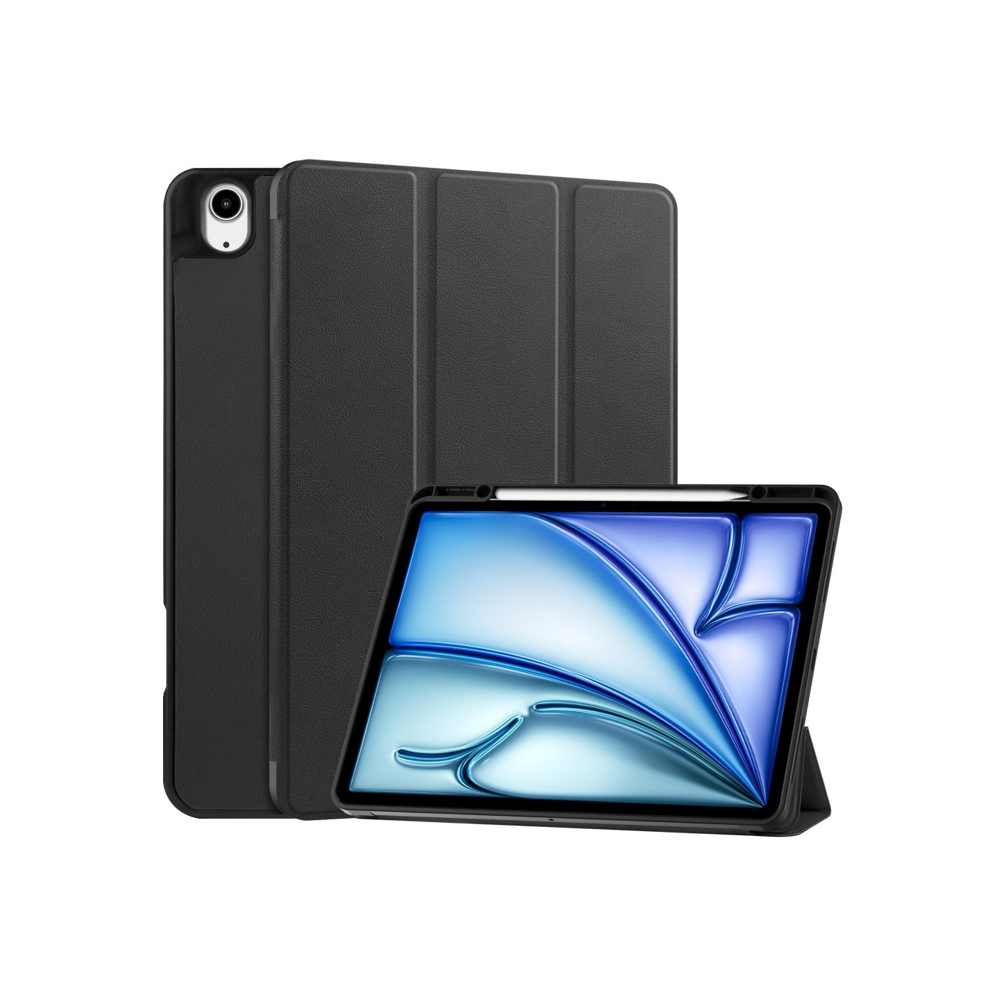 For iPad Air 13 (2024) Case Tri - fold Stand Tablet Cover with Pen Slot - Black