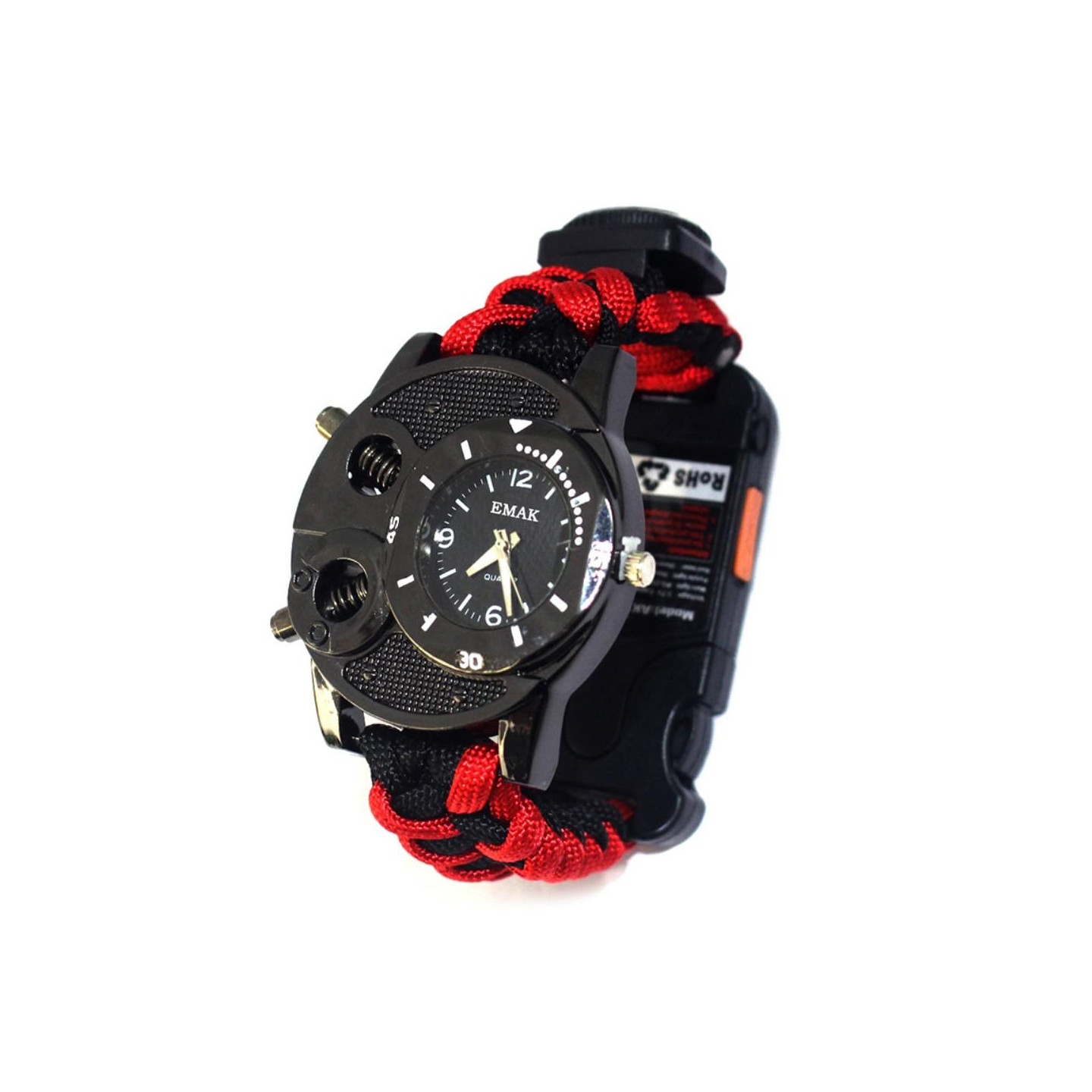 Survival Armbånd Klokke Kompasslampe - Rød/Svart