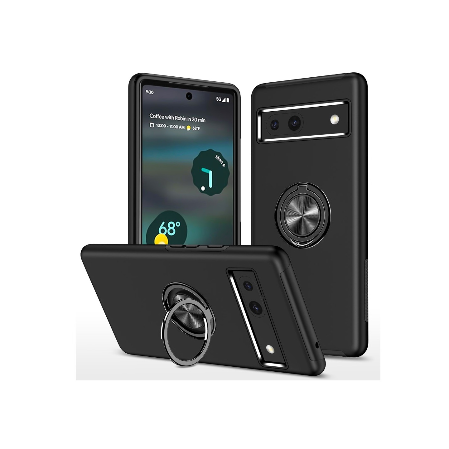 Til Google Pixel 8a Fingerring Kickstand Hybrid Taske - Sort