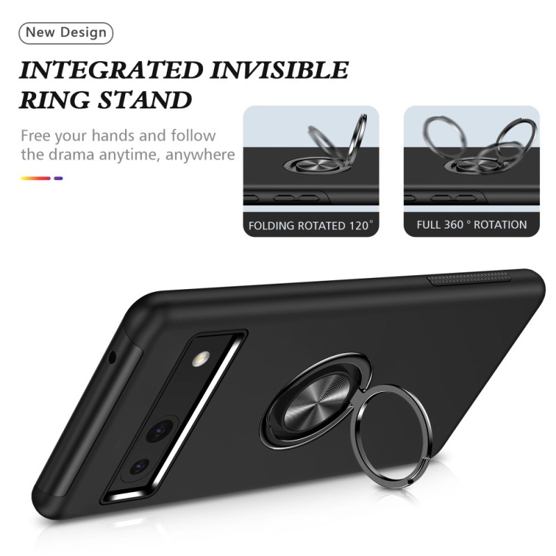 For Google Pixel 8a Finger Ring Kickstand Hybrid Case - Black