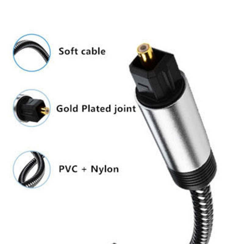 1m Optical Cable Nylon Braided SPDIF Gold - Plated Plug Digital Audio Fiber Optic Cord Toslink
