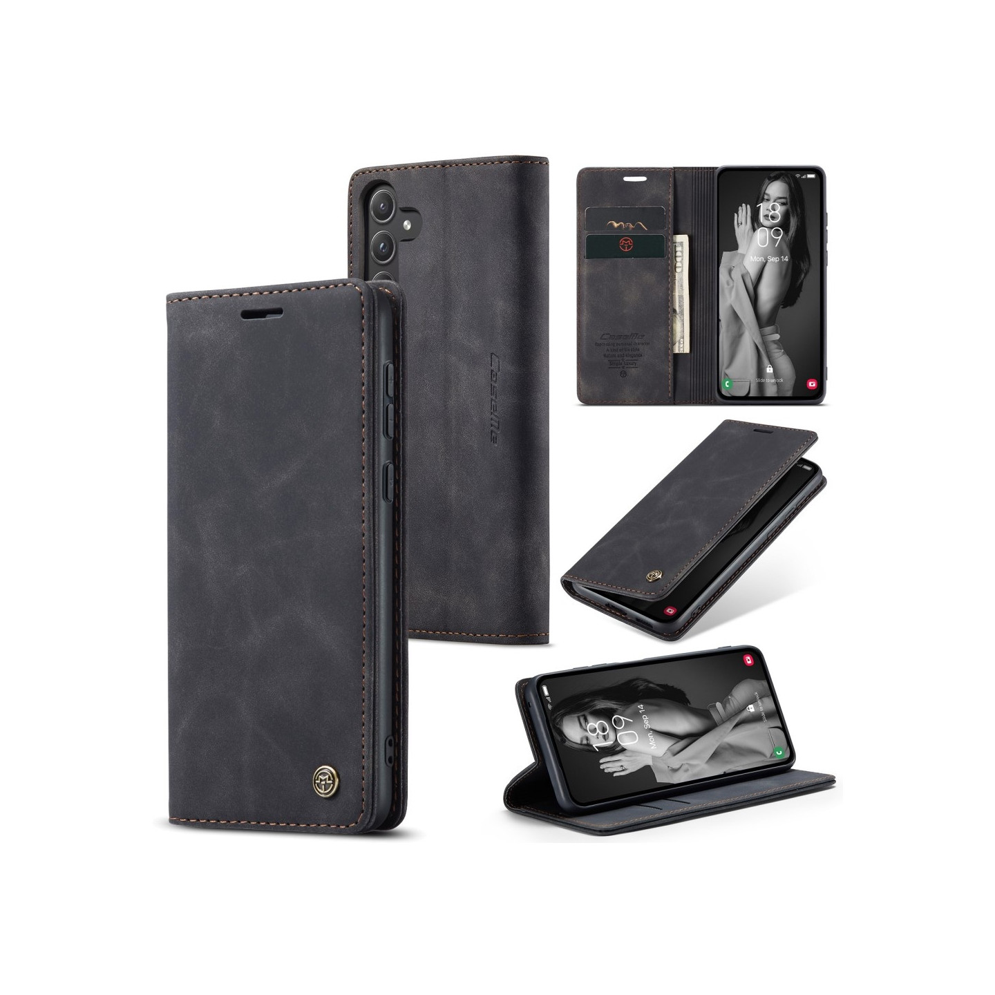 CASEME Retro Lompakkokotelo Samsung Galaxy A55 - Musta