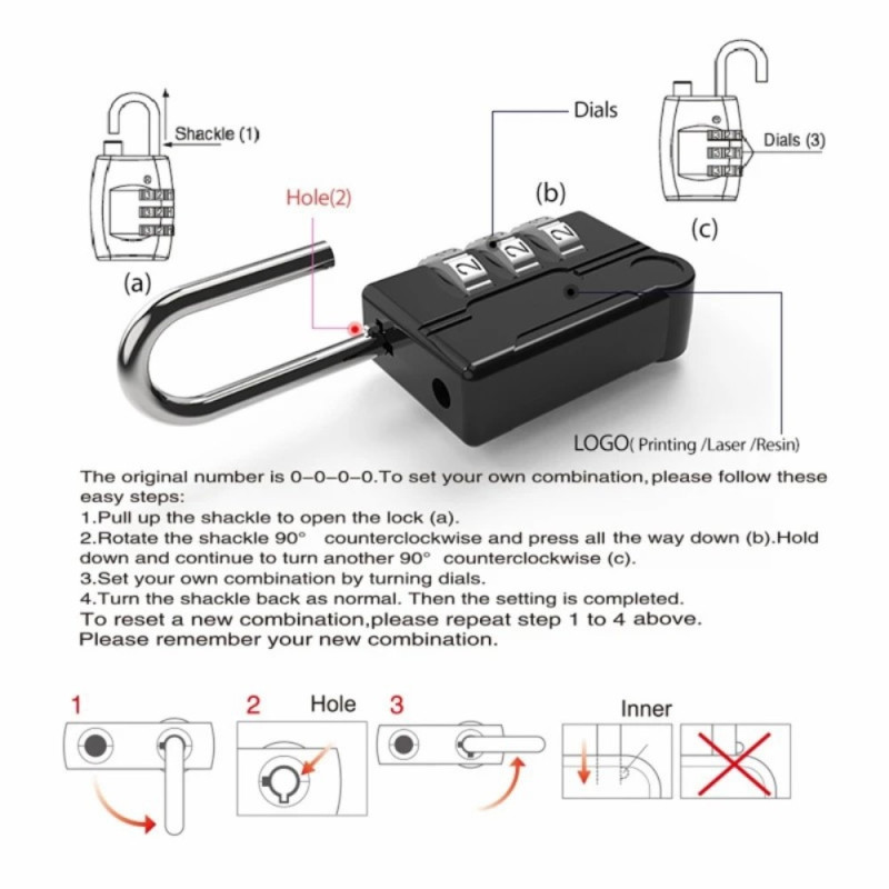 4 - digit luggage lock spring steel cable Padlock Anti - theft code lock