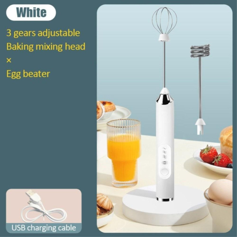 Automatic Milk Foam Maker Egg Beater Rechargeable Whisk - White