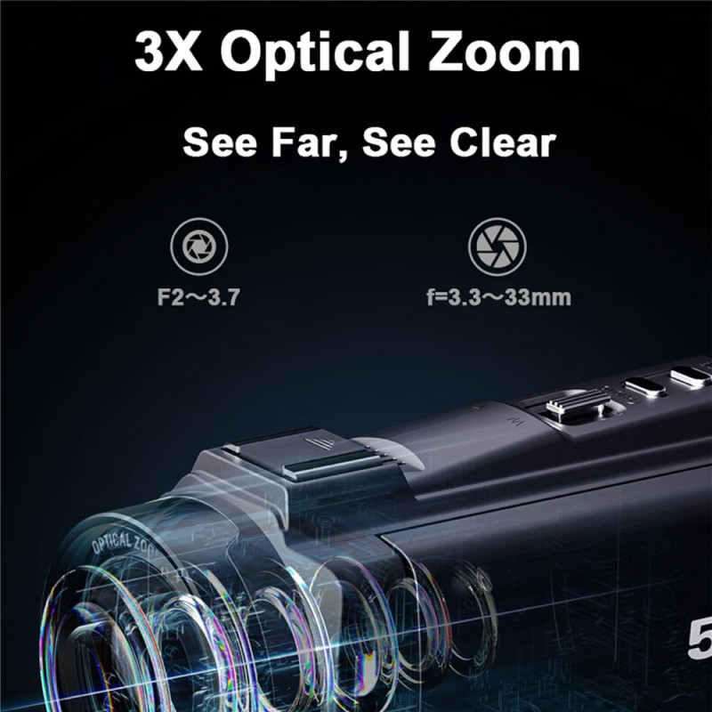 Digitalkamera 5K 3X optisk zoom 6-akset stabilisering DV-videokamera + 32 GB kort