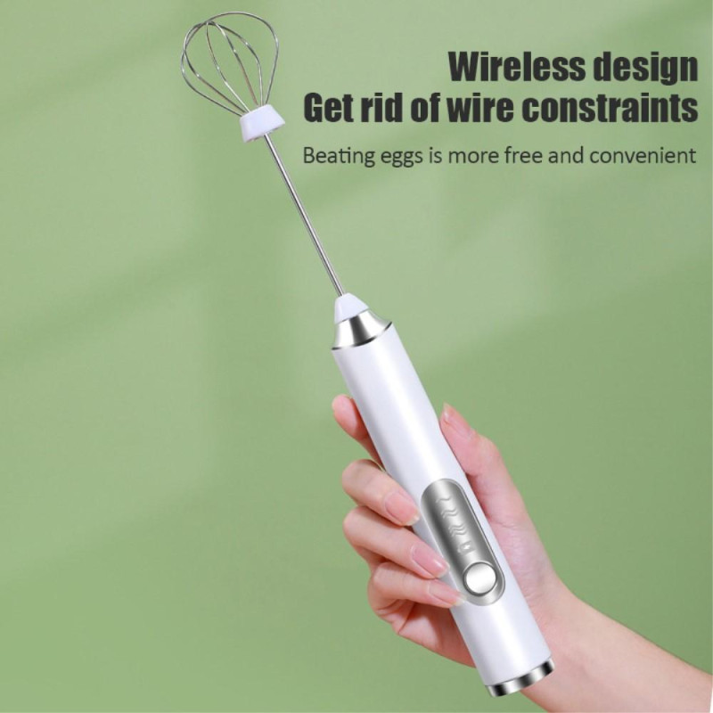 Automatic Milk Foam Maker Egg Beater Rechargeable Whisk - White