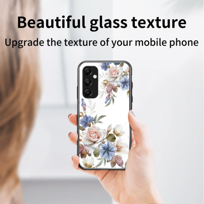 Samsung Galaxy A35 5G:lle Karkaistu lasikuori rengaskannatinpuhelin kansi - White Flower