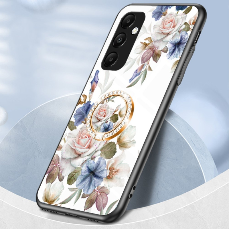 Samsung Galaxy A35 5G:lle Karkaistu lasikuori rengaskannatinpuhelin kansi - White Flower