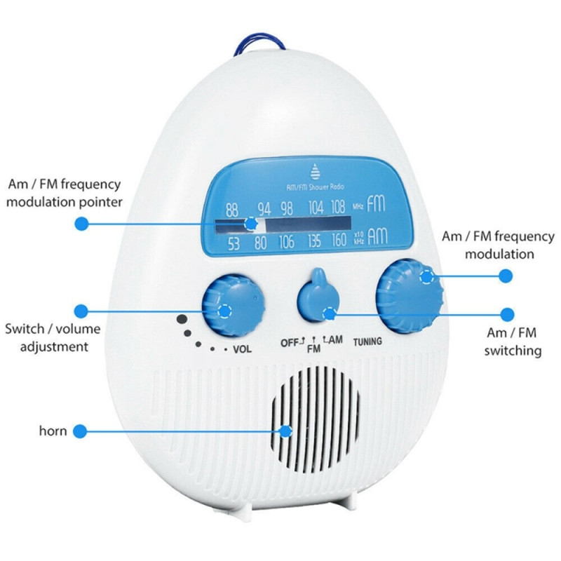 Waterproof HiFi Speaker Battery Powered Shower AM FM Radio