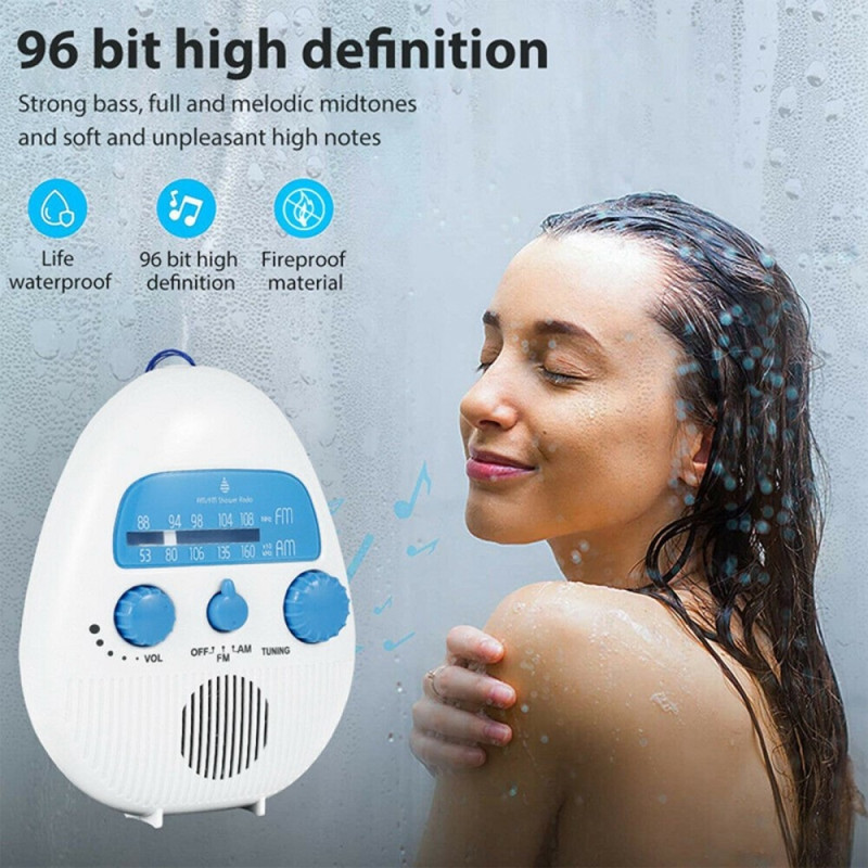 Waterproof HiFi Speaker Battery Powered Shower AM FM Radio