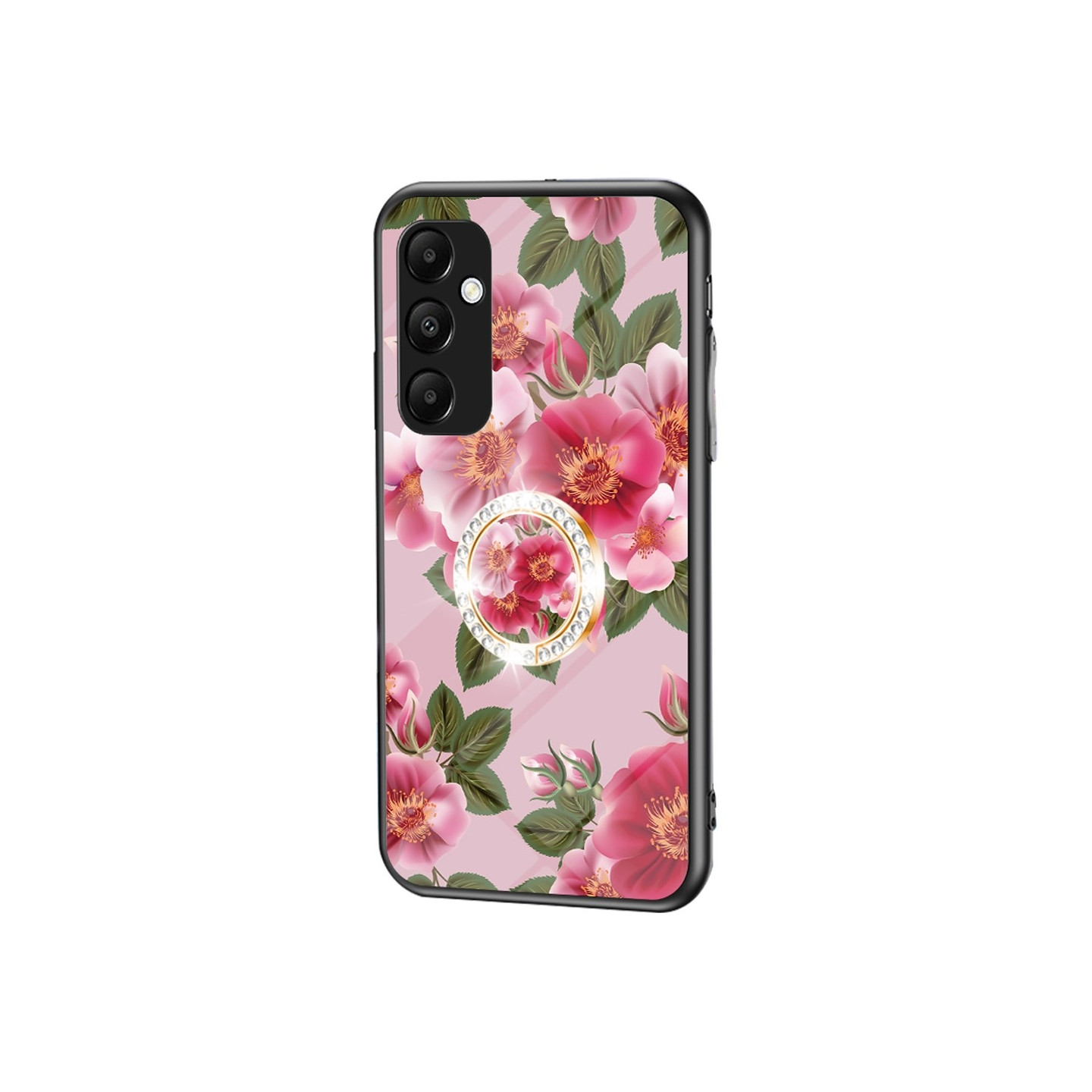 For Samsung Galaxy A35 Tempered Glass Case Ring Kickstand Phone Cover - Glamorous Peony