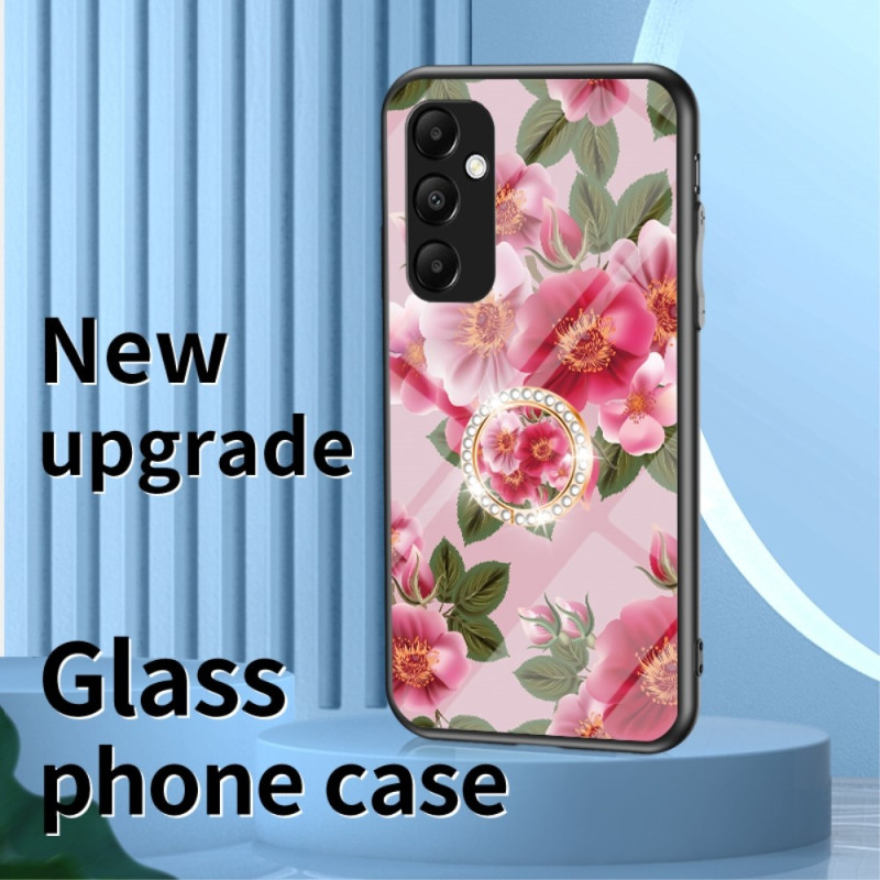 Til Samsung Galaxy A35 Herdet Glassdeksel Ring Kickstand Telefonveske - Glamorøs Peony