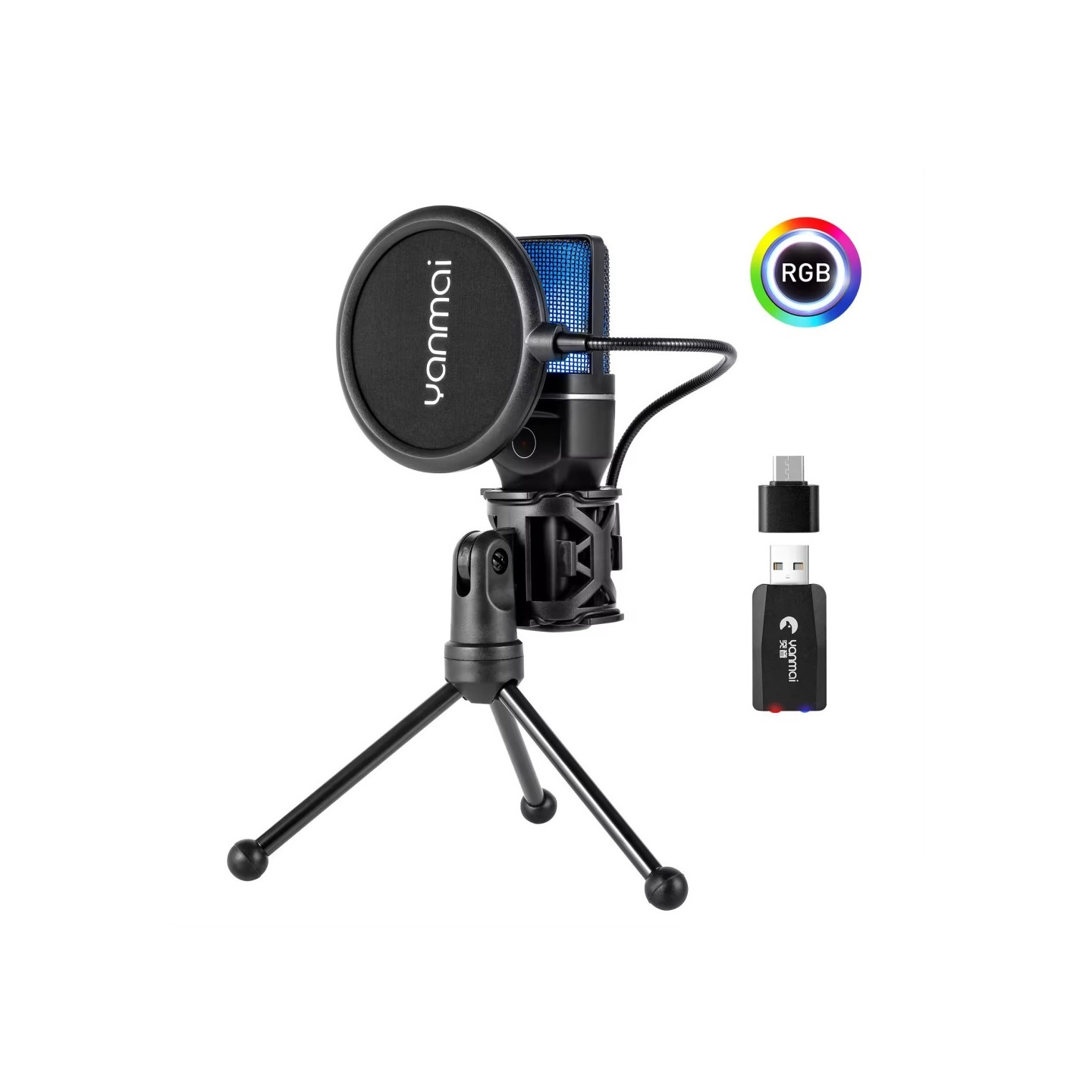 YANMAI Live Streaming Trådløs RGB Mikrofon Spillspill Online