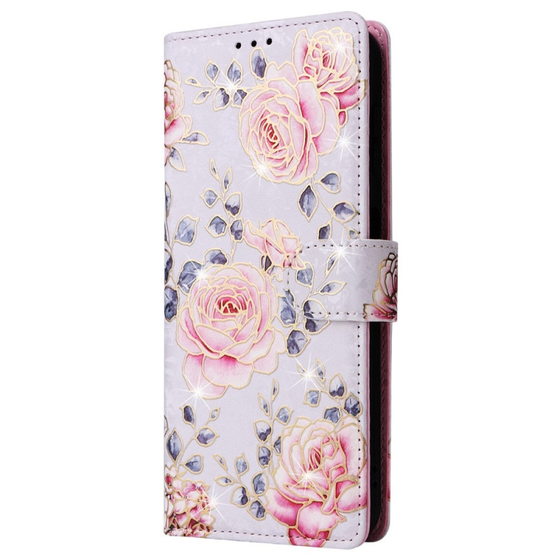 For Samsung Galaxy A35 5G Leather Case RFID Blocking Card Slots Phone Cover - Flower