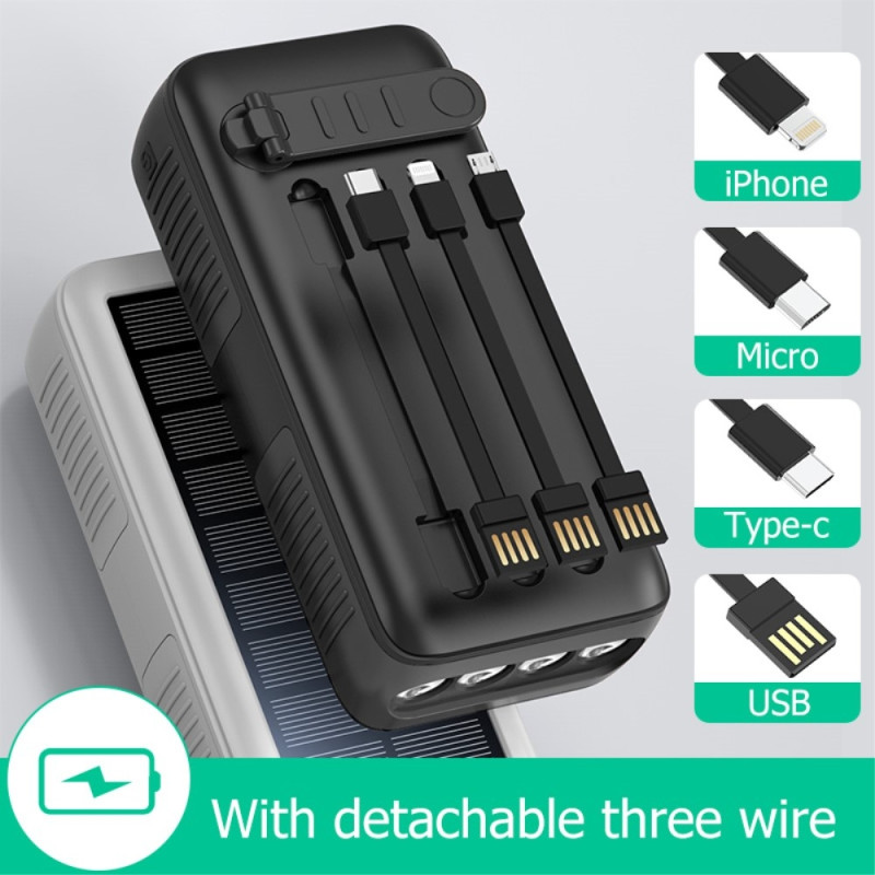 Hand crank 30000mAh Sun PowerBank Lightning/USB - C/Micro cable