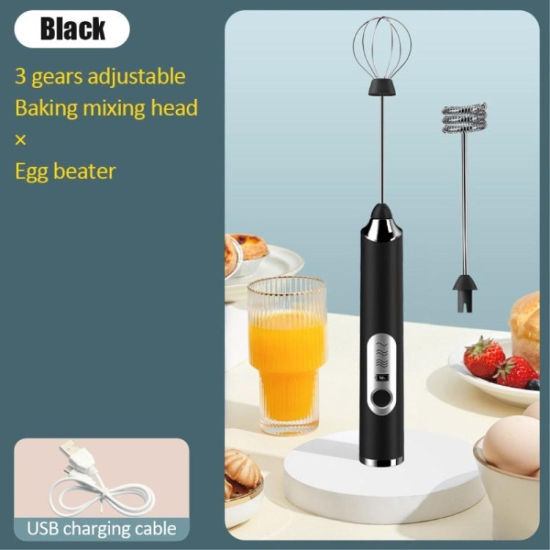 Automatic Milk Foam Maker Egg Beater Rechargeable Whisk - Black