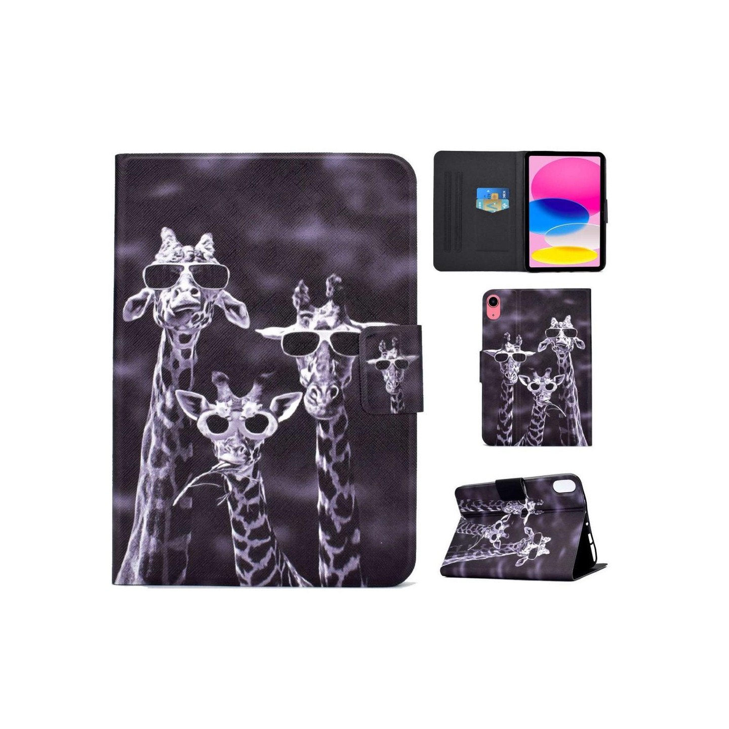 For iPad 10.9 (2022) Tablet Case Cover Foldable Stand - 3 Giraffes