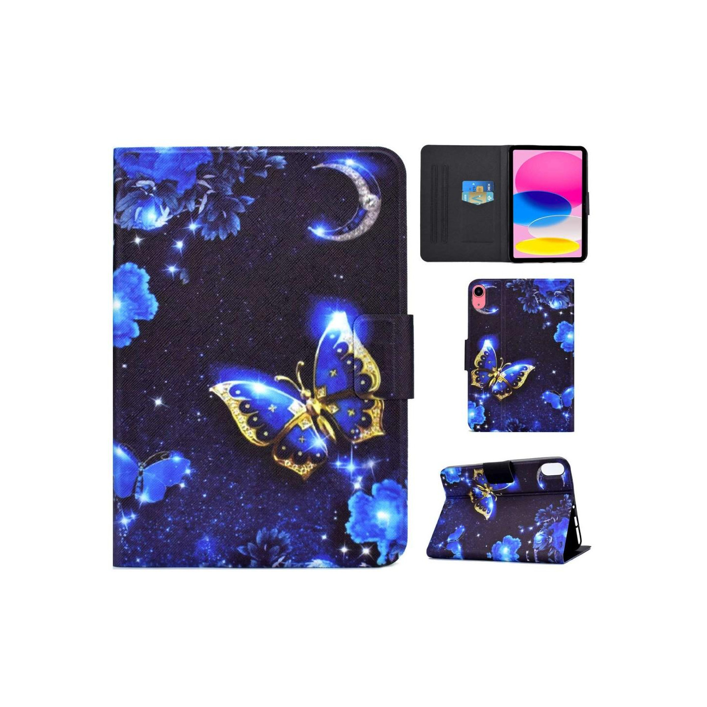 For iPad 10.9 (2022) Tablet Suojakuori Kansi Foldable Stand - Sininen Butterfly