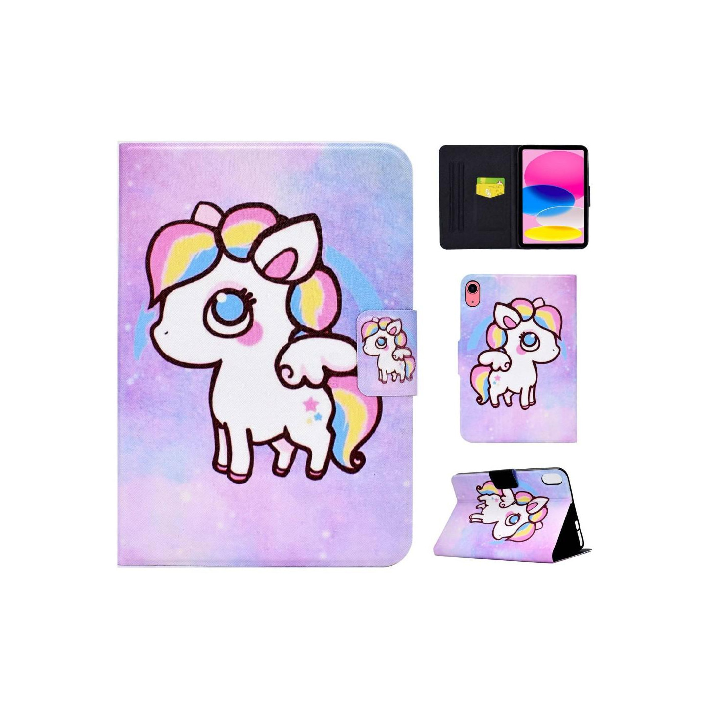For iPad 10.9 (2022) Tablet Case Cover Foldable Stand - Colorful Pony
