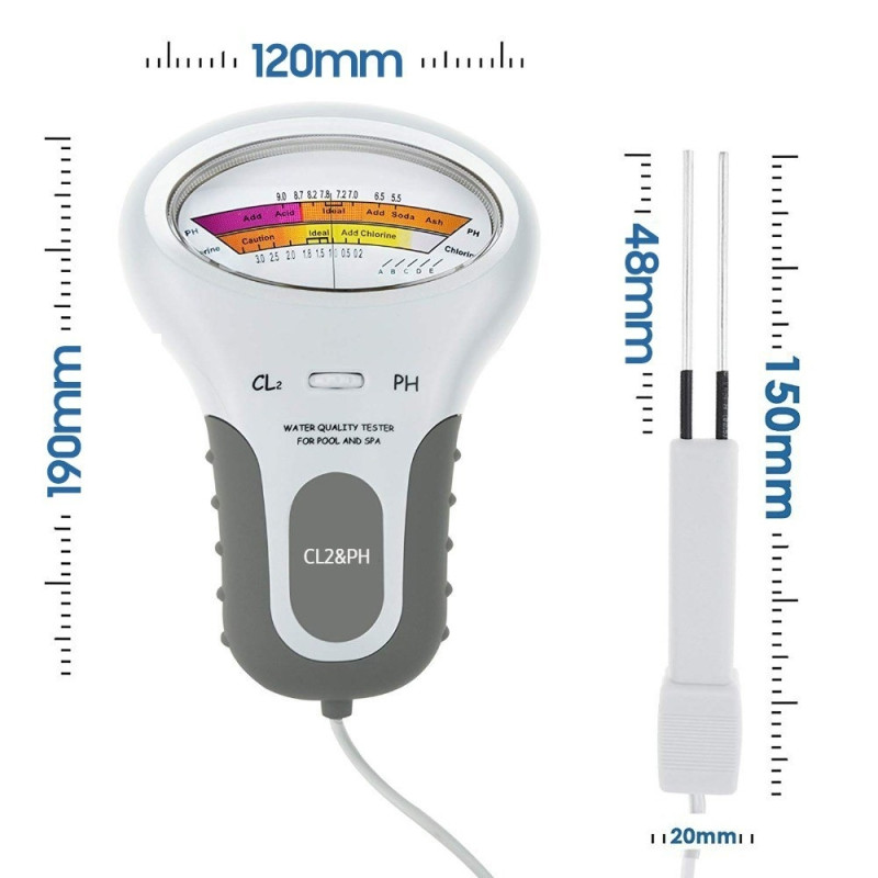 Testeri vedenlaadulle 2-in-1 pH/klooritaso CL2 -mittari näytöllä allas- ja kylpyläkäyttöön
