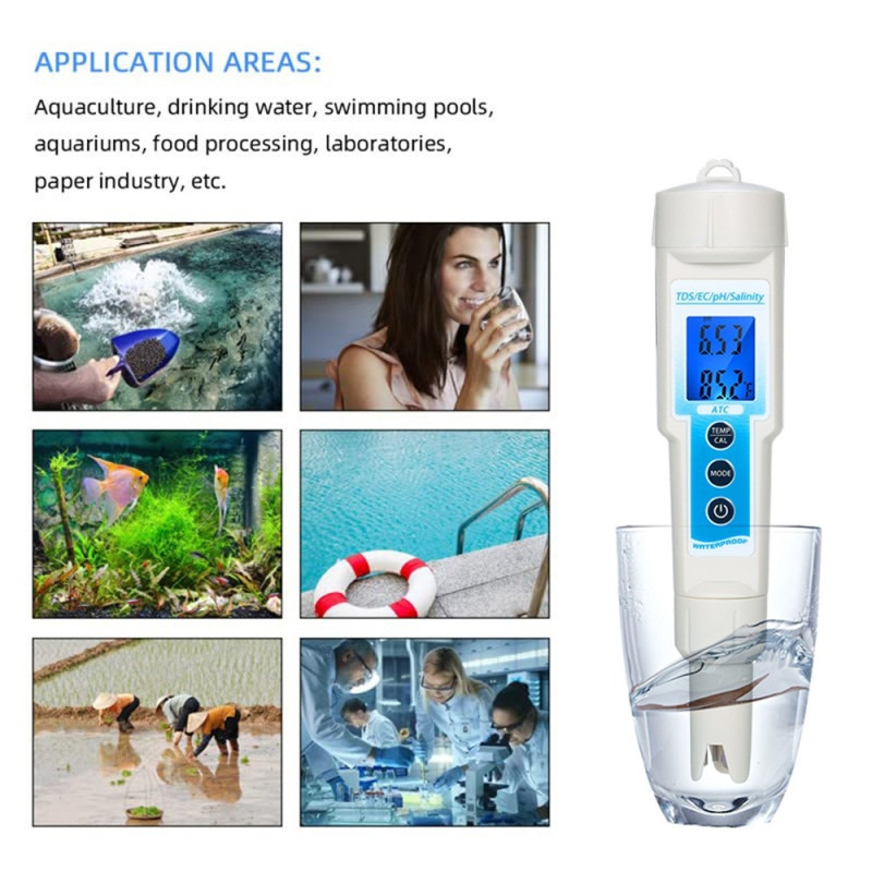 Meter Tester 5 in 1 Water Quality / TDS / EC / pH / Salinity / Temperature