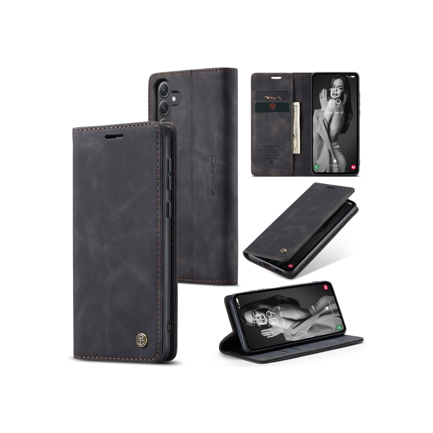 CASEME Retro Lompakkokotelo Samsung Galaxy A35 - Musta