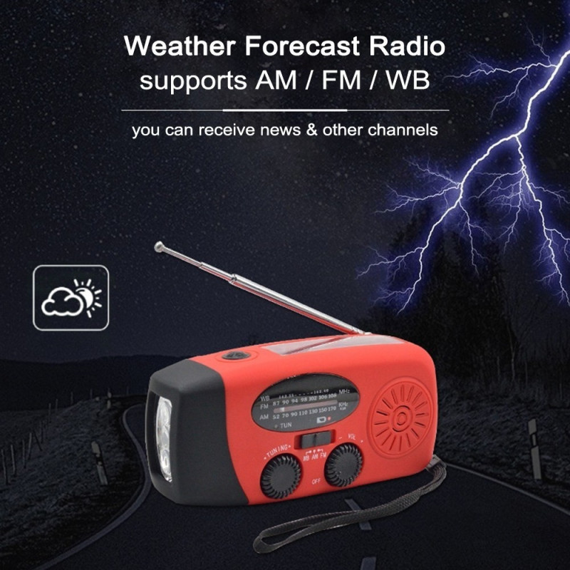 Håndsving Solar FM / AM Radio Lommelygte NOAA Power Bank
