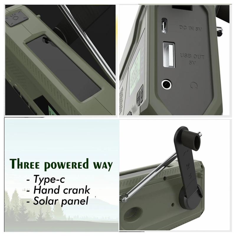 Solar Power Käsikampi DAB FM Radio Taskulamppu 4500mAh Power Bank