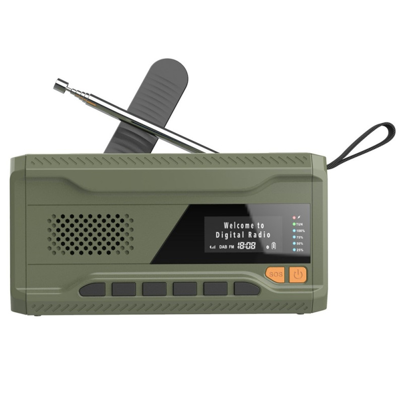Solenergi håndsveiv DAB FM - radio lommelykt 4500mAh strømbank
