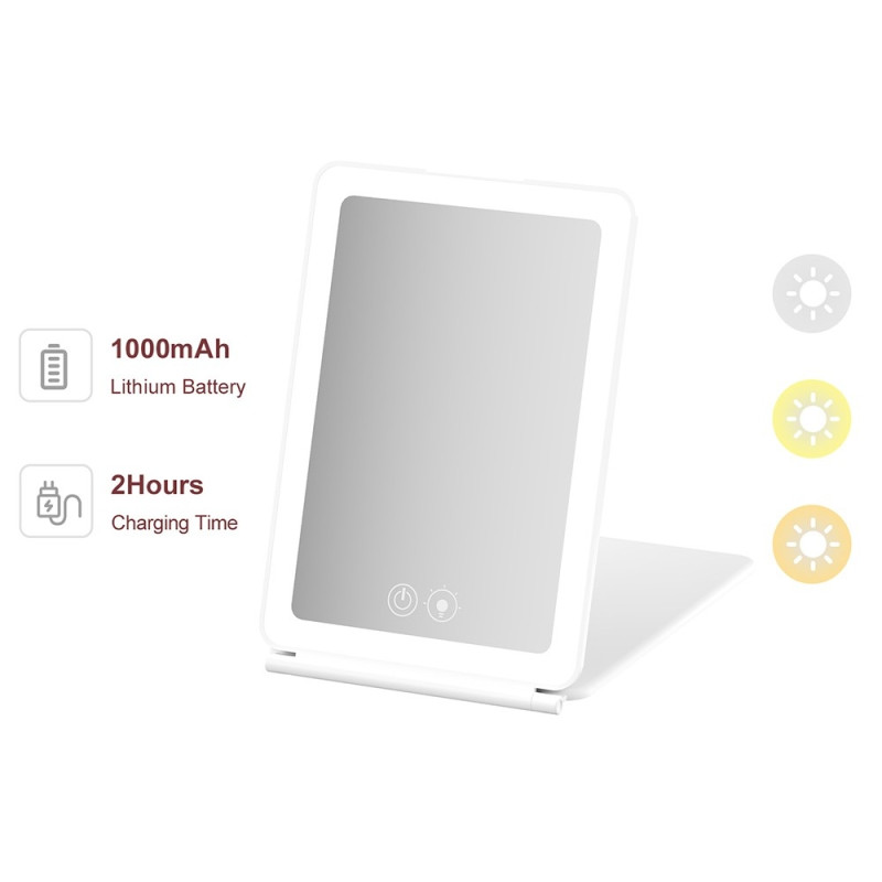 Foldable portable LED makeup mirror with 3X magnification