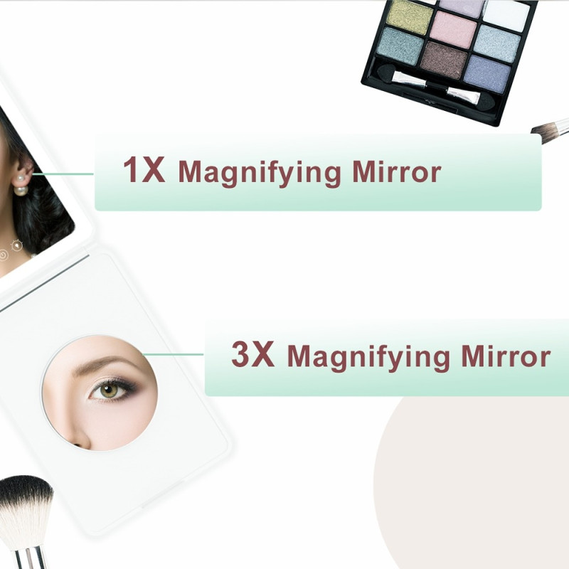 Sammenfoldeligt bærbart LED makeup spejl med 3X forstørrelse