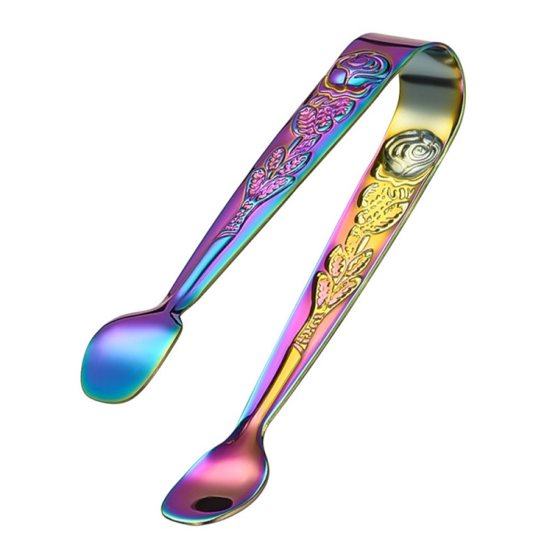 Ice Cube Spoon Tongs rustfrit stål rosemønster mini madtang