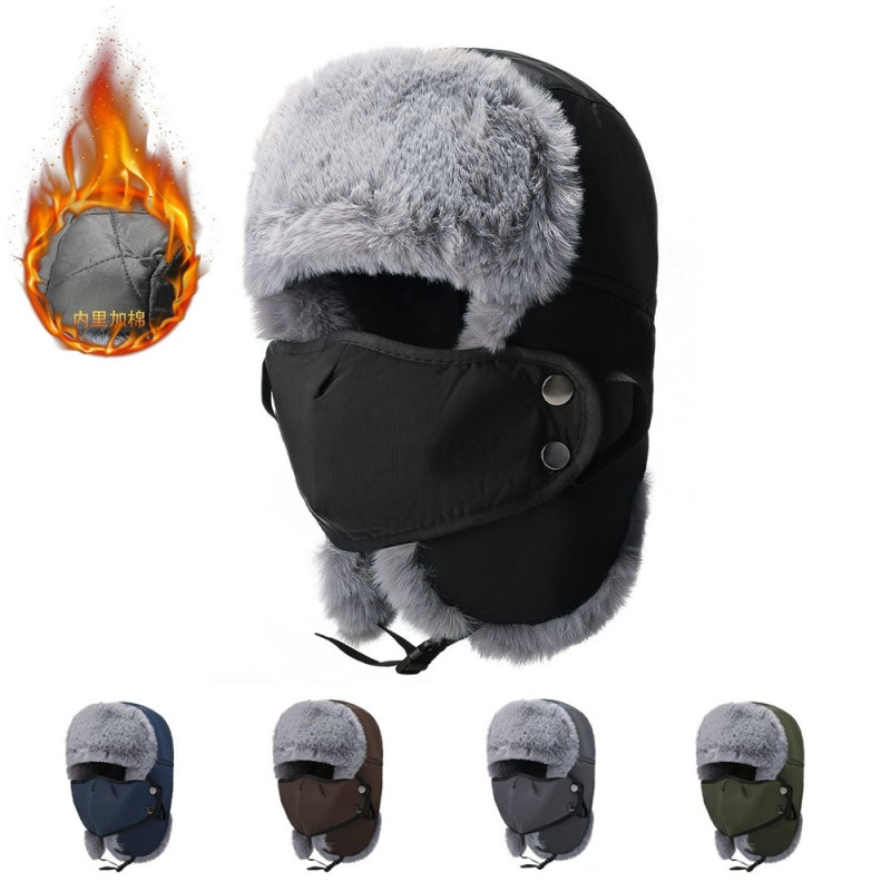 Winter hat with thick fleece-lined earflap and windproof cap