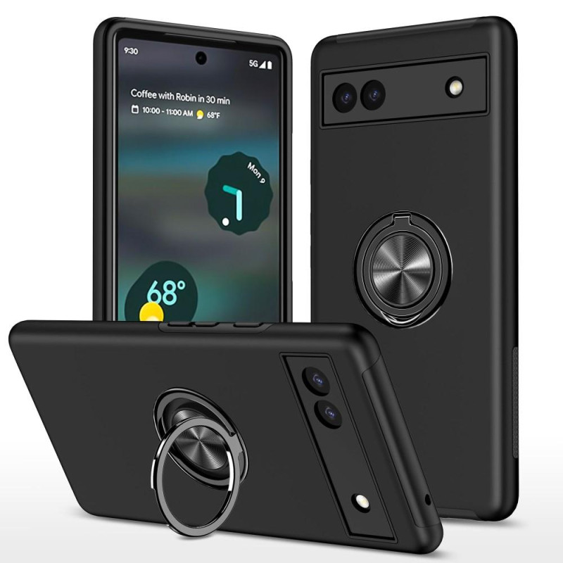 Til Google Pixel 6A Fingerring Kickstand Hybrid Taske - Sort
