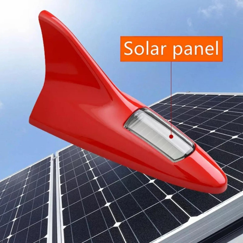 Solar Powered Shark Fin Car Roof Rear Wing 8 LED Flashing Car Lights