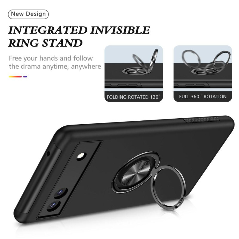 For Google Pixel 6A Finger Ring Kickstand Hybrid Case - Black