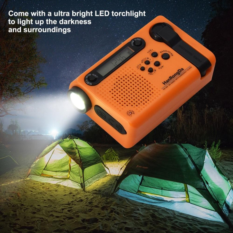Hätäradio LED - taskulamppu 2000mAh akku Käsikampi Solar