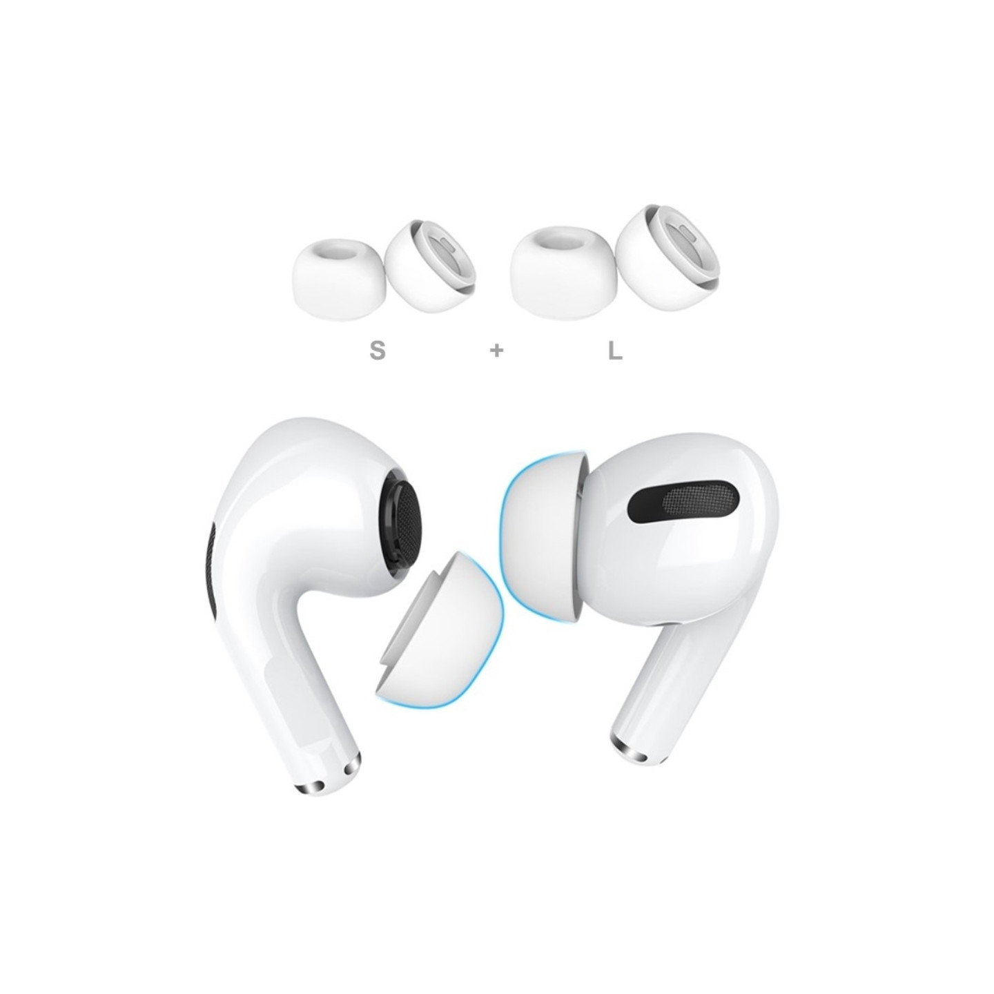 2 paria kuulokekärkiä Apple AirPods Pro 2:lle, koko: S+L