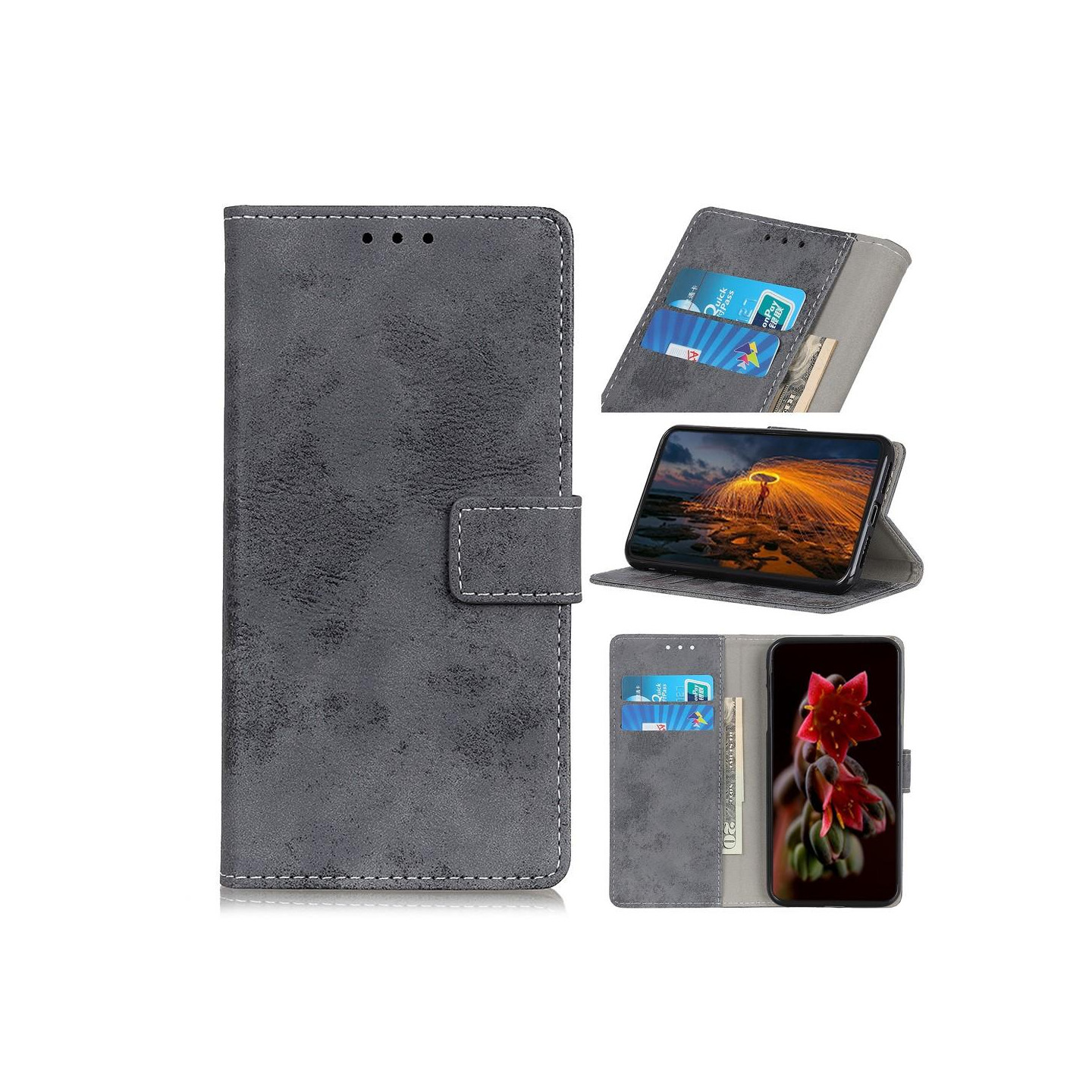 Retro Wallet Stand Case for Google Pixel 6a - Gray