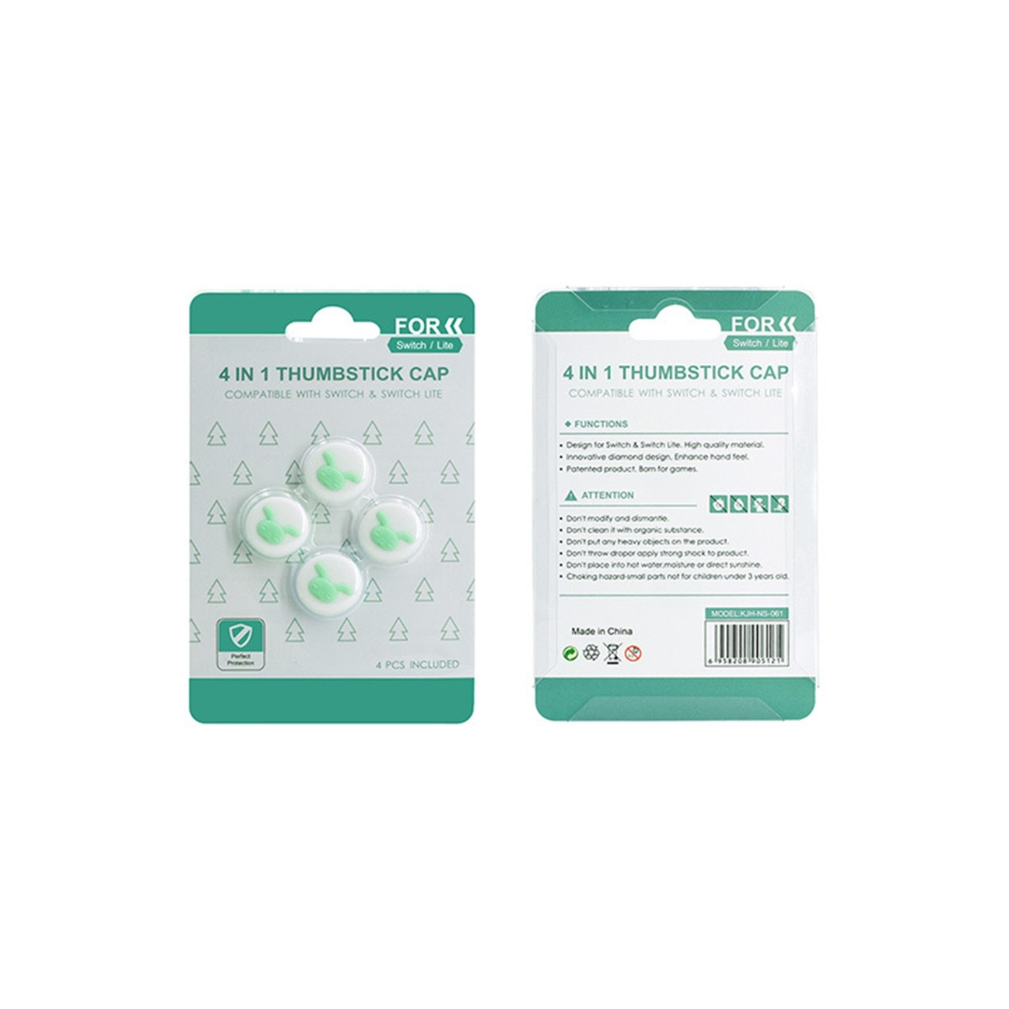 Yhteensopiva Nintendo Switch Switch Lite - sarjakuvan silikonipainikkeiden kanssa - valkoinen+vihreä