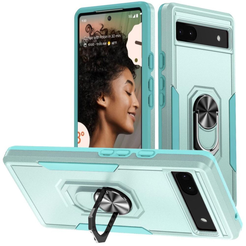 Google Pixel 6A Shockproof TPU + PC Kickstand Phone Case Car Mount Metal Sheet - Green