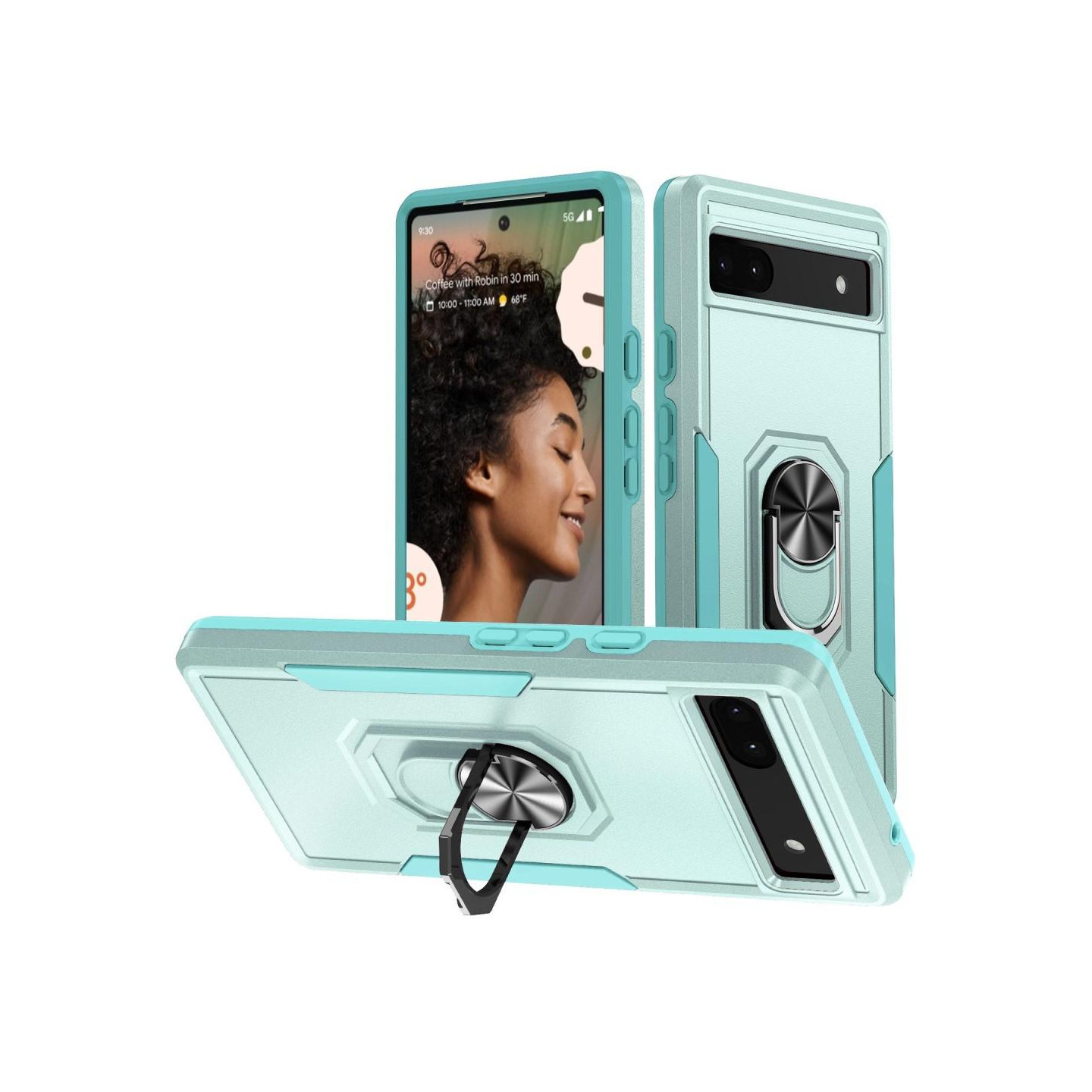 Google Pixel 6A Shockproof TPU + PC Kickstand Phone Case Car Mount Metal Sheet - Green