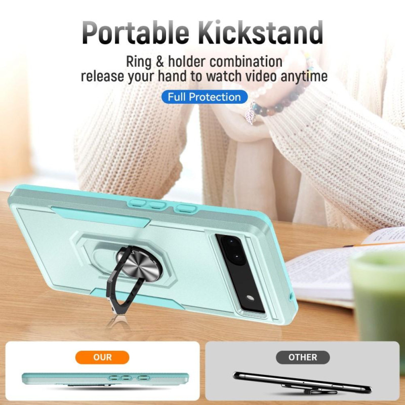 Google Pixel 6A Shockproof TPU + PC Kickstand Phone Case Car Mount Metal Sheet - Green