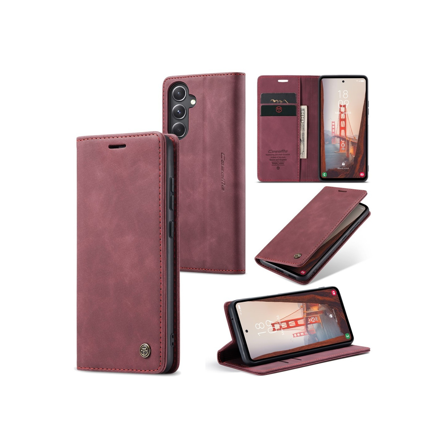 CASEME Retro Wallet Case for Samsung Galaxy S23 FE - Wine Red