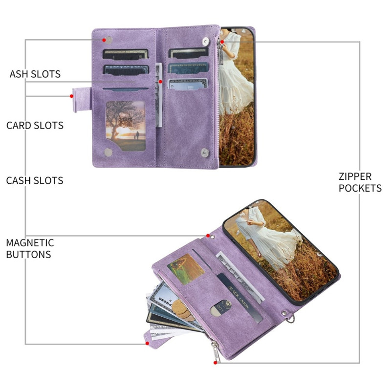 Til Xiaomi Redmi Note 15 Pro 5G Lommebok-deksel med glidelås Rhombus Stitching Line Telefonveske