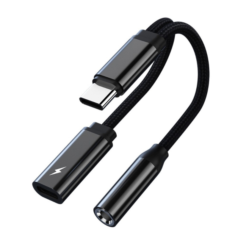 USB - C mann til 3,5 mm+USB - C kvinnelig hodetelefonadapter AUX - splitter