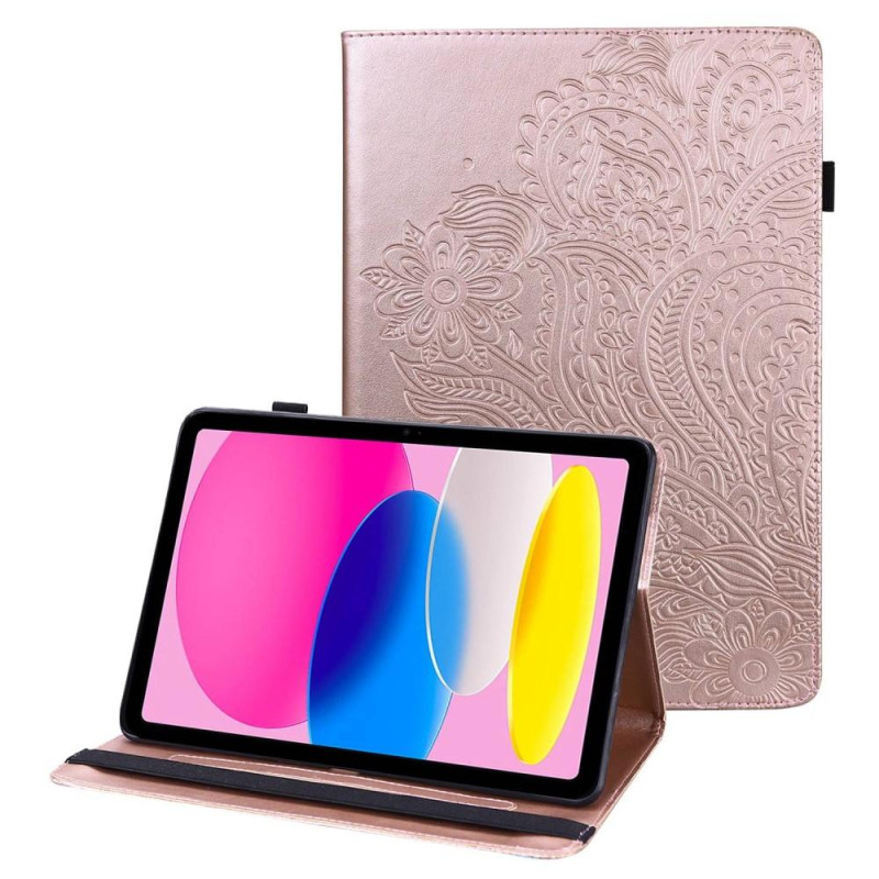 Apple iPad 10.9 2022 Sammenleggbart Veske Kortholder Blomster - Rose Gull