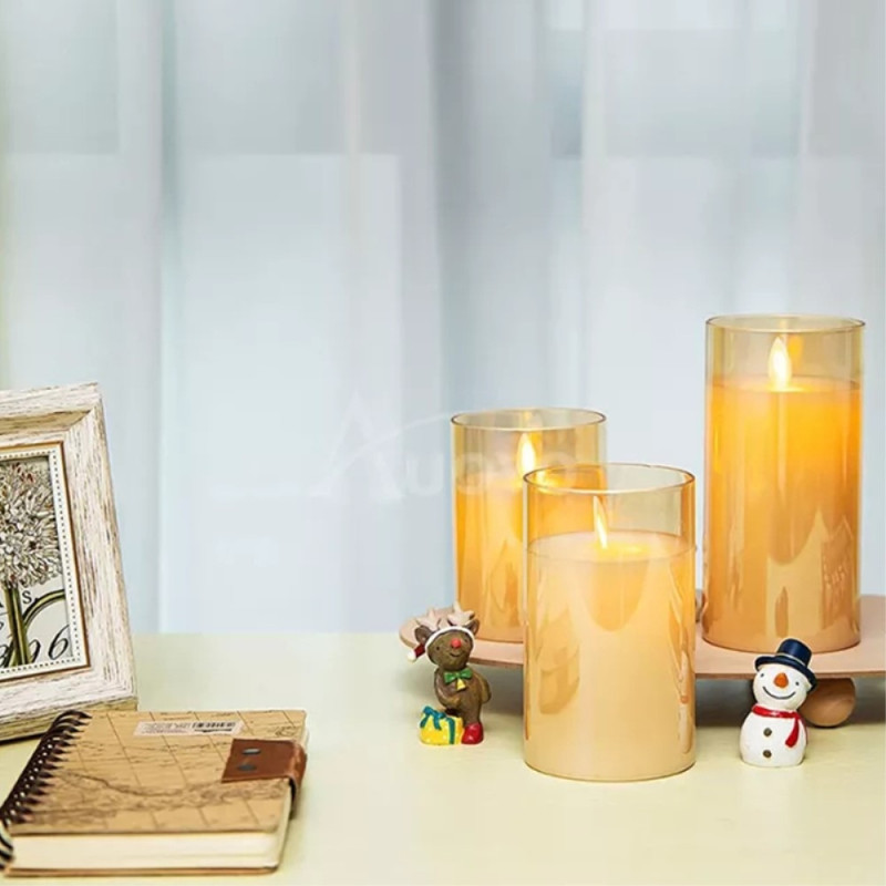 3 stk Moving Flame Candle Light Decor LED lys med fjernbetjening